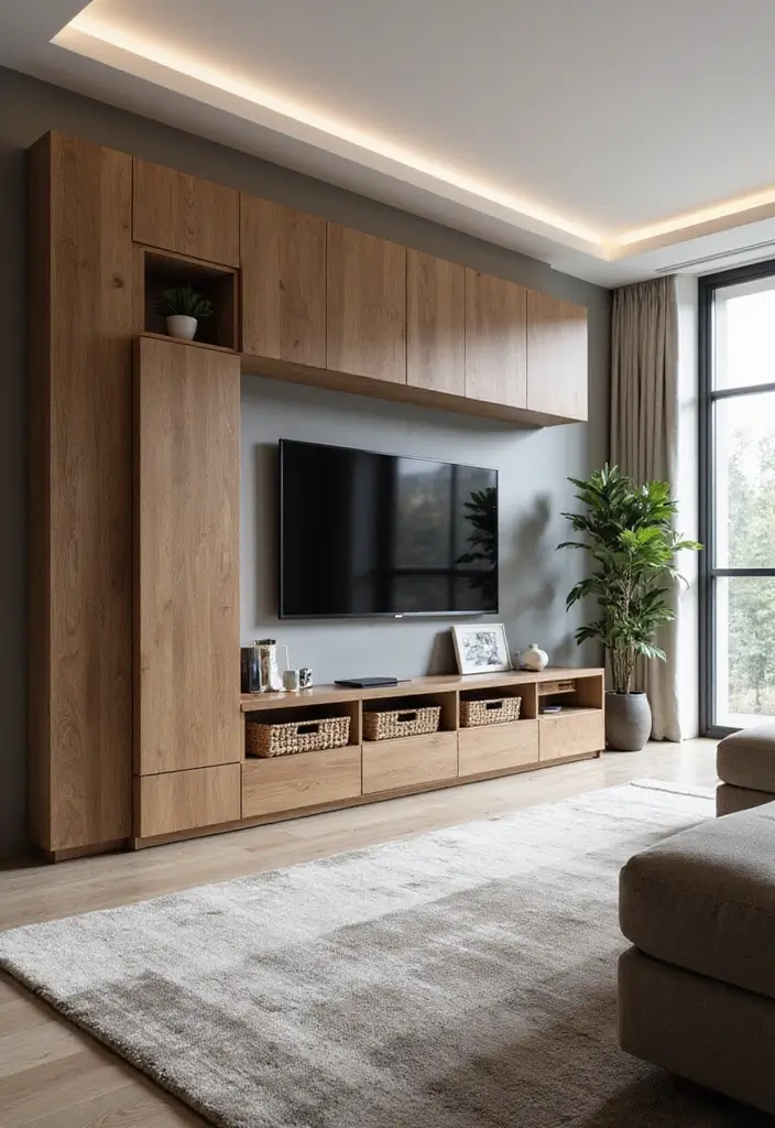 28 Large Living Room TV Wall Ideas That Feel Impressive and Modern - 19. Innovative Storage Solutions