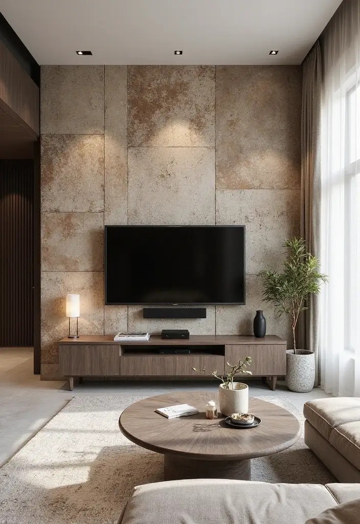 28 Large Living Room TV Wall Ideas That Feel Impressive and Modern - 20. Creative Wall Texture