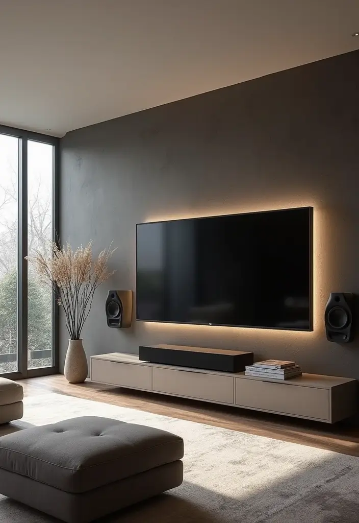 28 Large Living Room TV Wall Ideas That Feel Impressive and Modern - 22. Wall-mounted Sound System