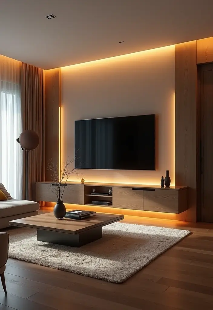 28 Large Living Room TV Wall Ideas That Feel Impressive and Modern - 26. Elegant Built-in Lighting