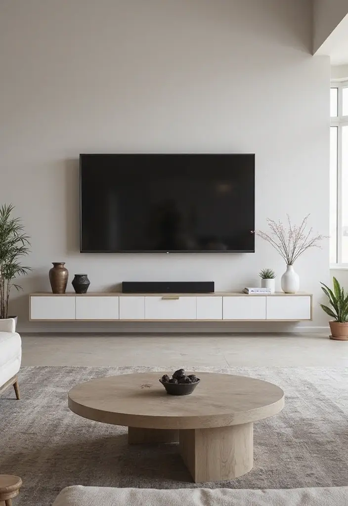 28 Large Living Room TV Wall Ideas That Feel Impressive and Modern - 6. Suspended TV Mount