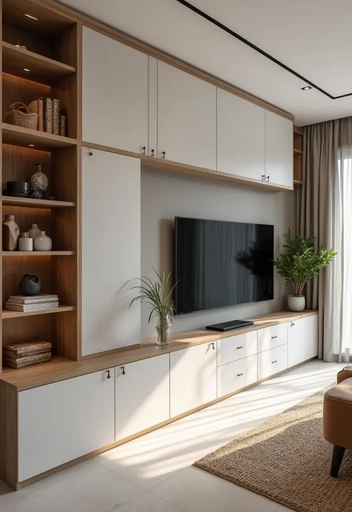 28 Large Living Room TV Wall Ideas That Feel Impressive and Modern - 7. Multi-Functional Built-Ins