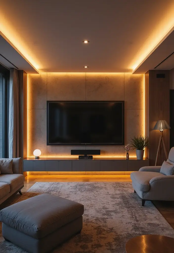 28 Large Living Room TV Wall Ideas That Feel Impressive and Modern - 8. Smart Lighting Solutions