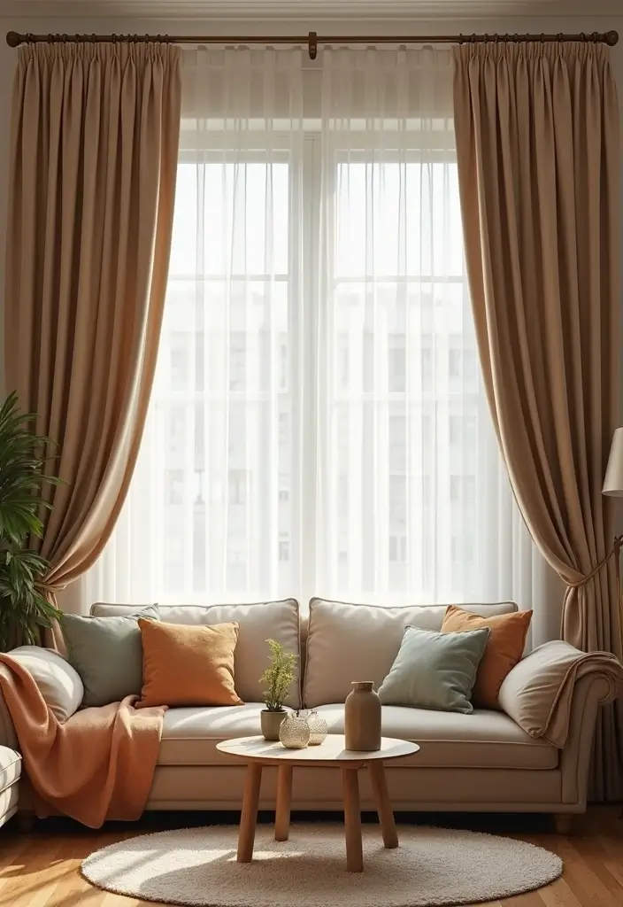 28 Living Room Sheer Curtain Ideas That Soften Light Perfectly - 10. Layered Looks