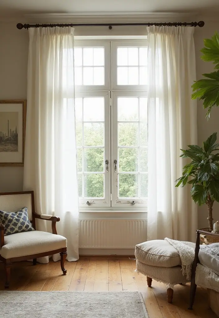 28 Living Room Sheer Curtain Ideas That Soften Light Perfectly - 18. Sheer Curtains with Rod-Pocket Style