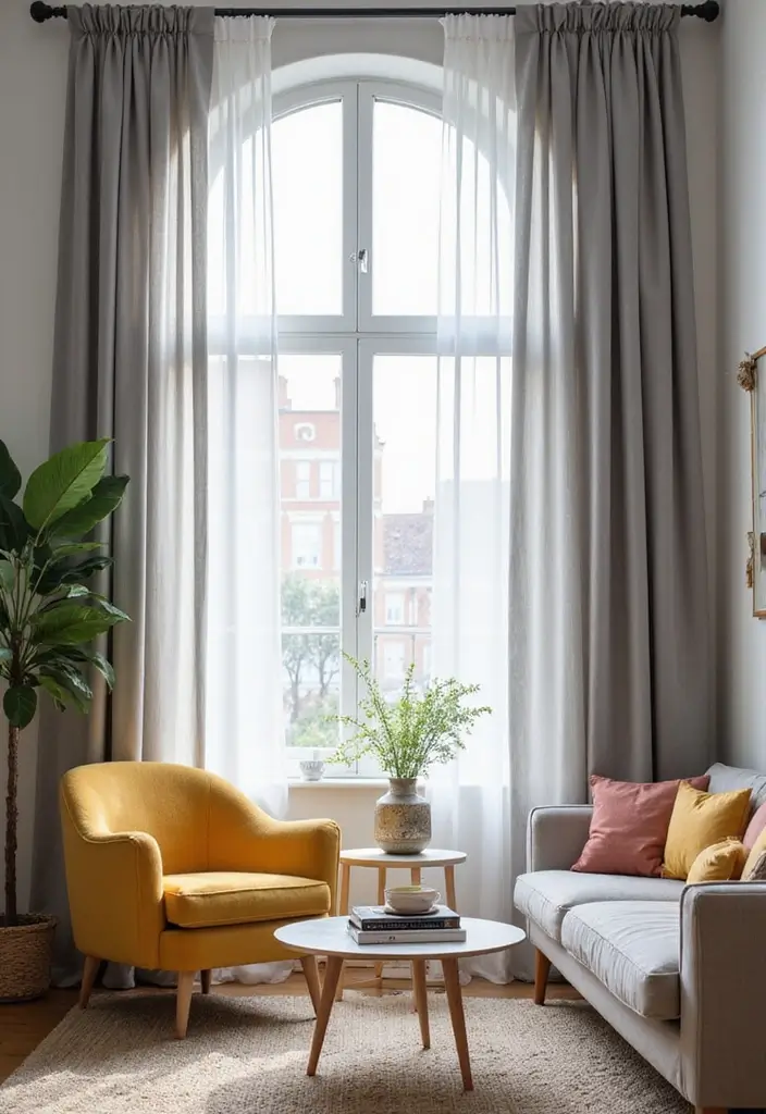 28 Living Room Sheer Curtain Ideas That Soften Light Perfectly - 19. Soft Gray Sheers