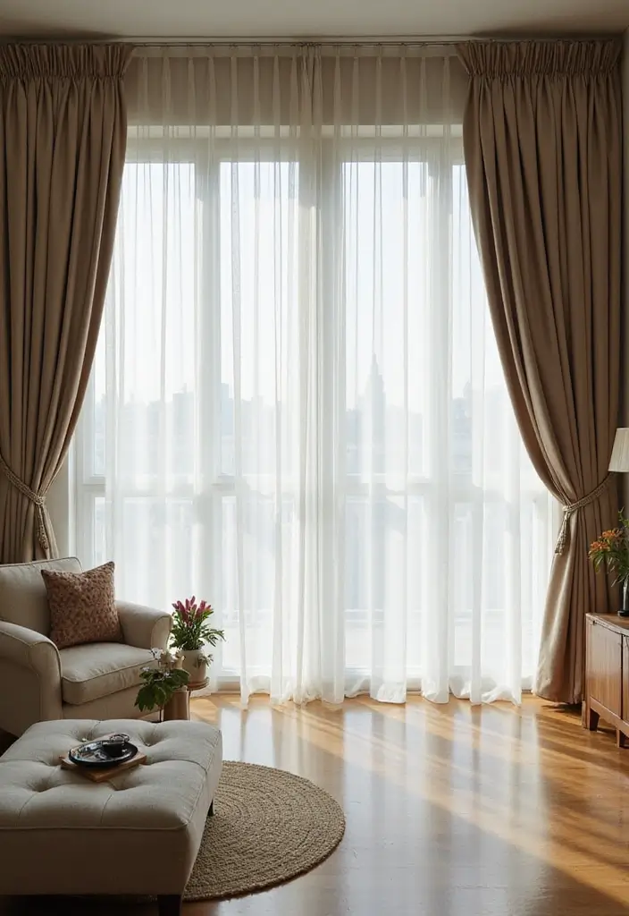 28 Living Room Sheer Curtain Ideas That Soften Light Perfectly - 20. Multi-Paneled Sheer Curtains