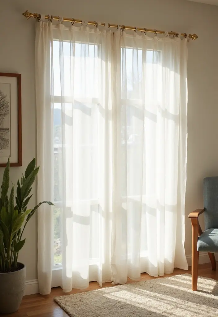 28 Living Room Sheer Curtain Ideas That Soften Light Perfectly - 23. Sheer Curtains with Clips
