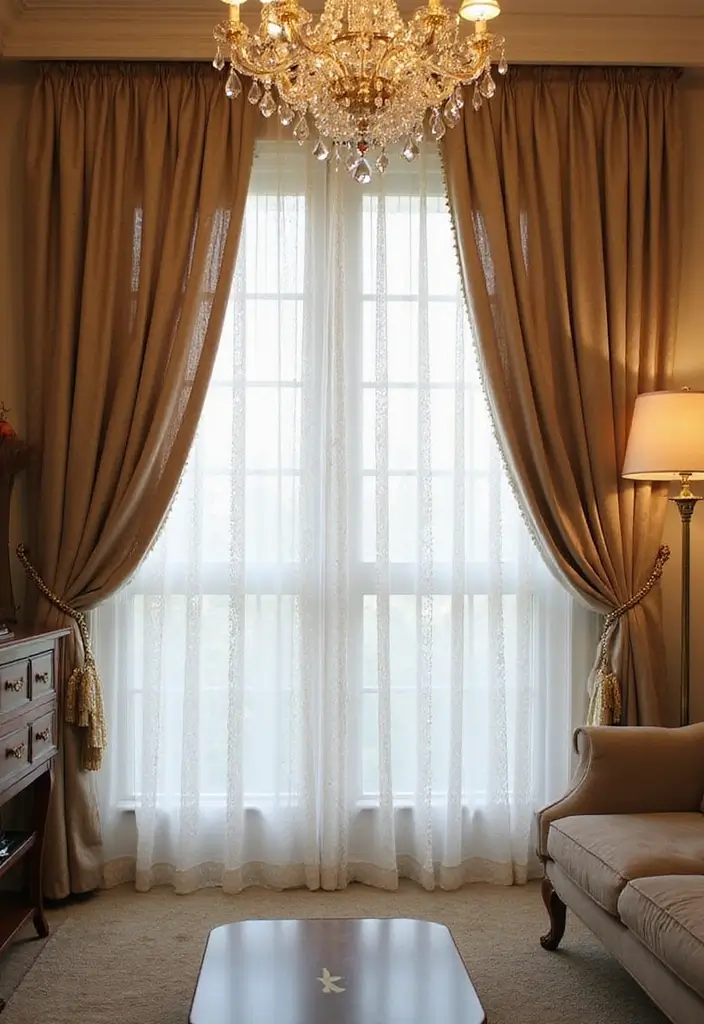 28 Living Room Sheer Curtain Ideas That Soften Light Perfectly - 25. Sheer Curtains with Beaded Accents