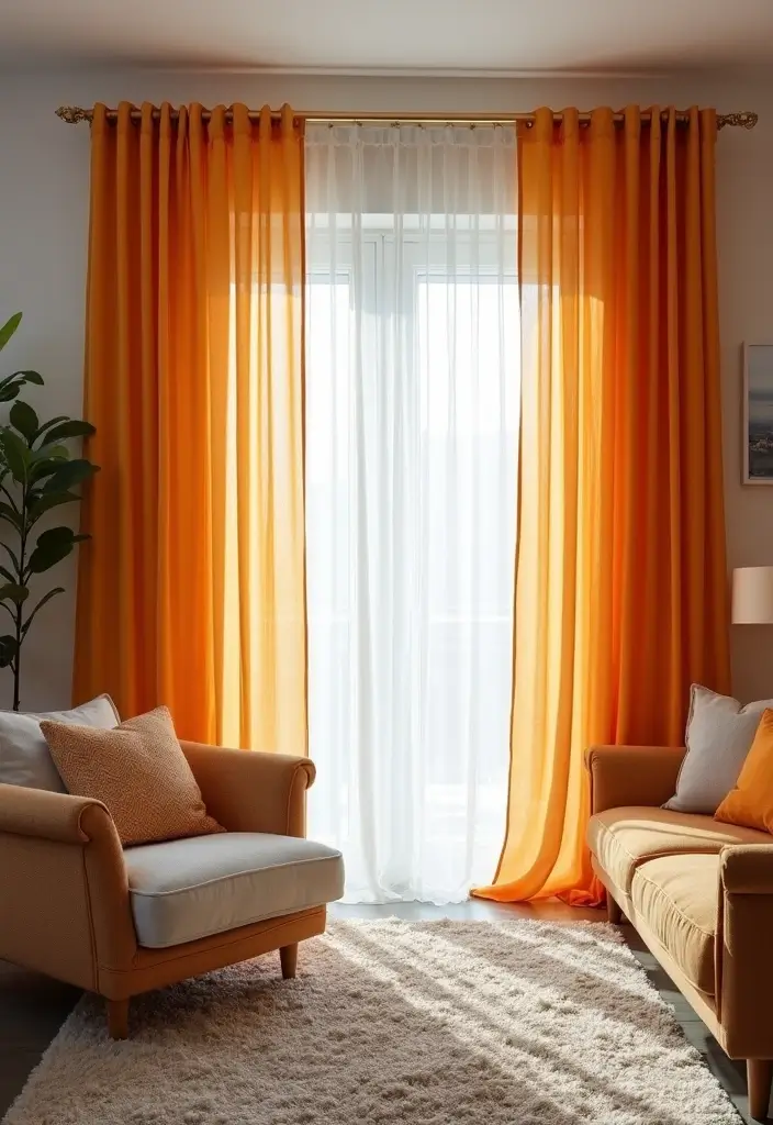 28 Living Room Sheer Curtain Ideas That Soften Light Perfectly - 27. Color-Blocked Sheers