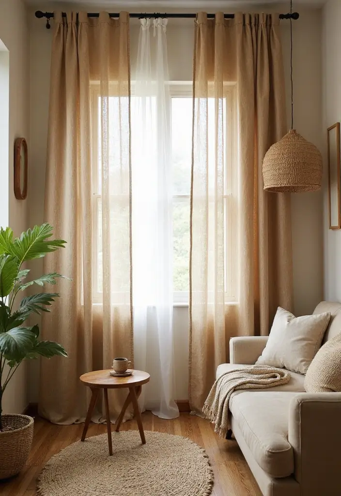 28 Living Room Sheer Curtain Ideas That Soften Light Perfectly - 4. Eco-Friendly Hemp
