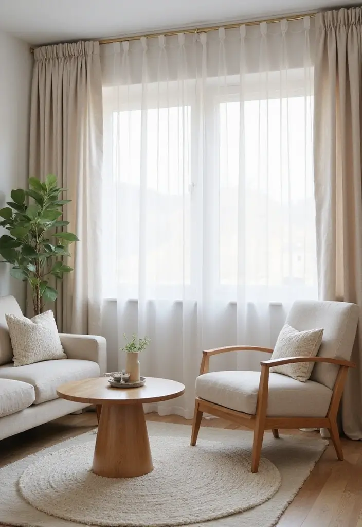 28 Living Room Sheer Curtain Ideas That Soften Light Perfectly - 5. Soft Polyester Options