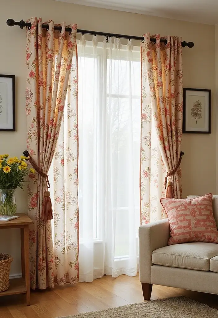 28 Living Room Sheer Curtain Ideas That Soften Light Perfectly - 7. Patterned Sheers