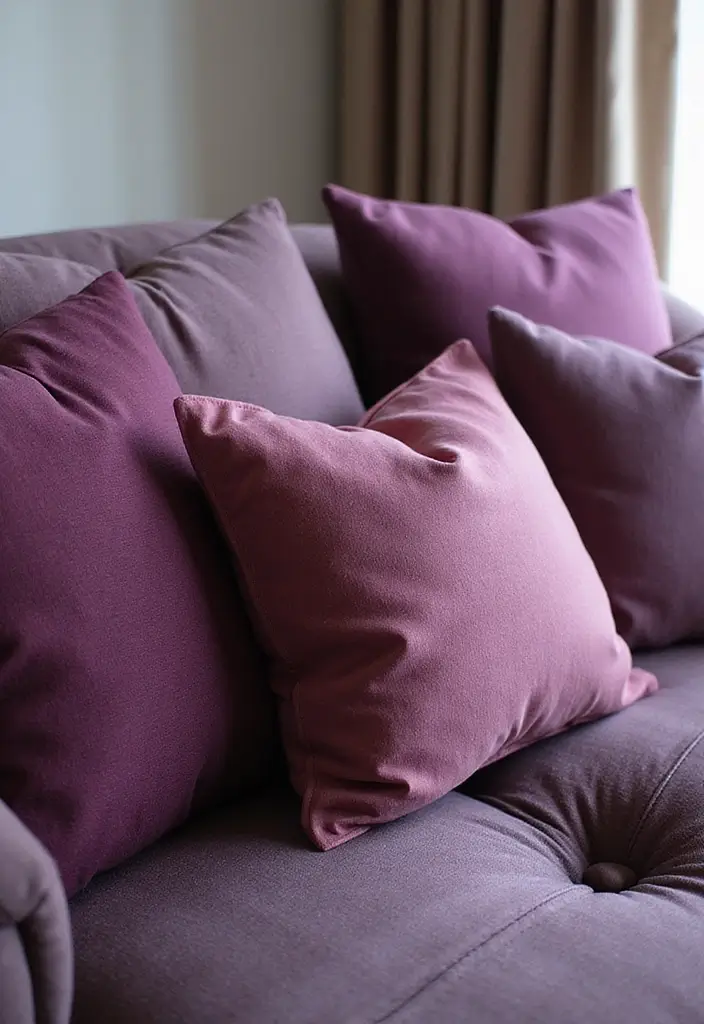 28 Plum Living Room Ideas That Add Richness and Drama - 11. Plum Cushions – Extra Comfort