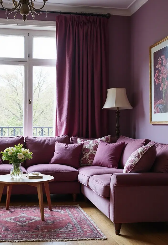 28 Plum Living Room Ideas That Add Richness and Drama - 12. Plum Textiles – Layer with Style
