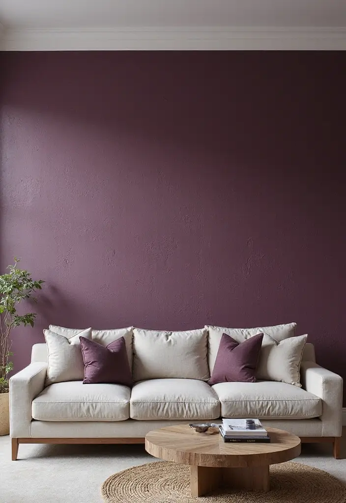 28 Plum Living Room Ideas That Add Richness and Drama - 23. Plum Textured Walls – Create Depth