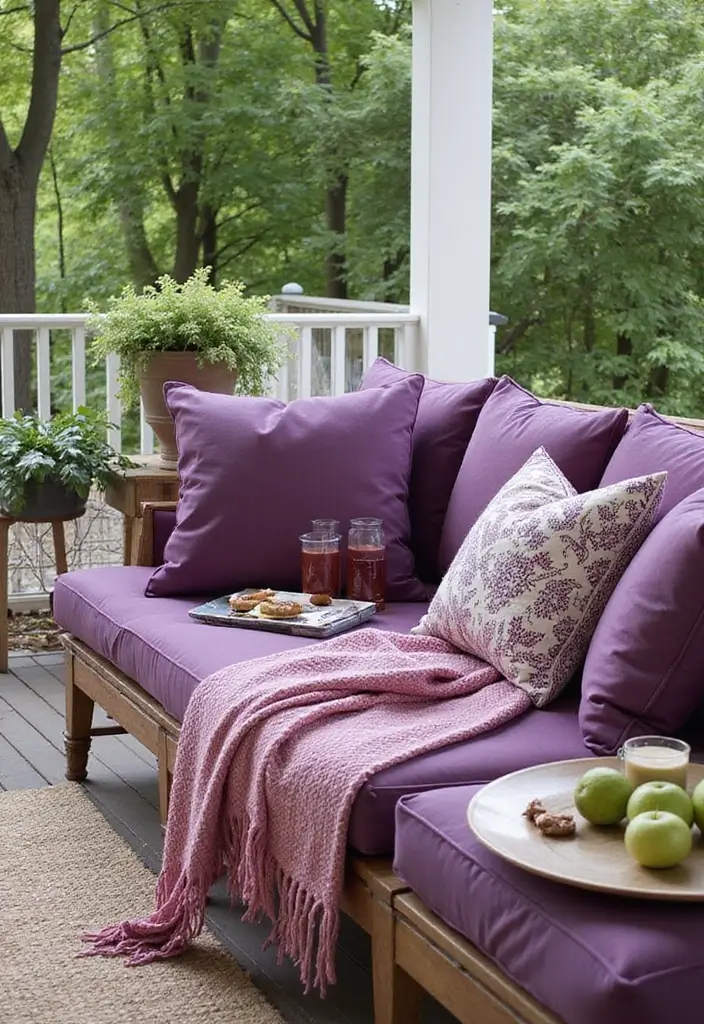 28 Plum Living Room Ideas That Add Richness and Drama - 24. Plum Outdoor Pieces – Extend Your Style