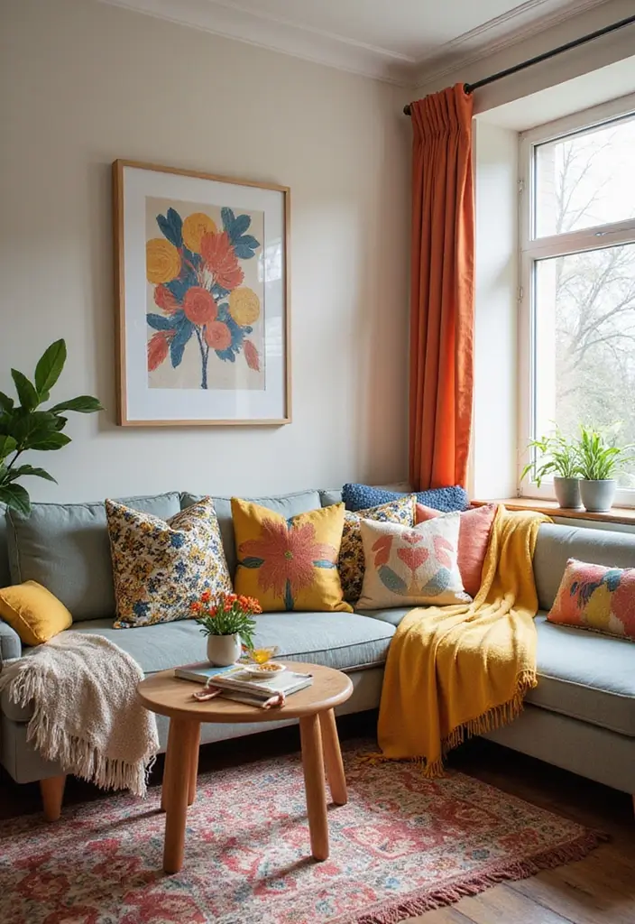 28 Small Cosy Living Room Ideas That Feel Inviting and Peaceful - 12. Utilize Colorful Accents