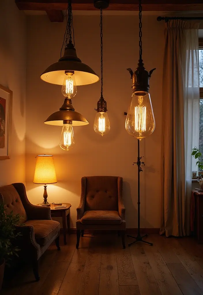 28 Small Cosy Living Room Ideas That Feel Inviting and Peaceful - 19. Play with Light Fixtures