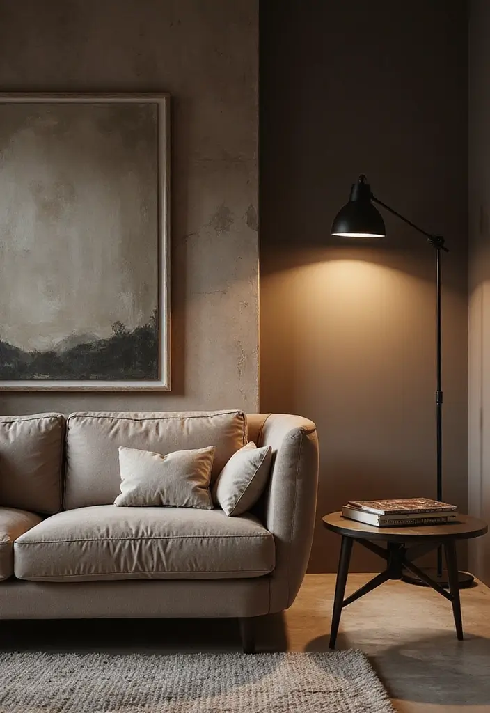 28 Taupe and Black Living Room Ideas That Feel Modern and Moody - 16. Taupe and Black Lighting Fixtures