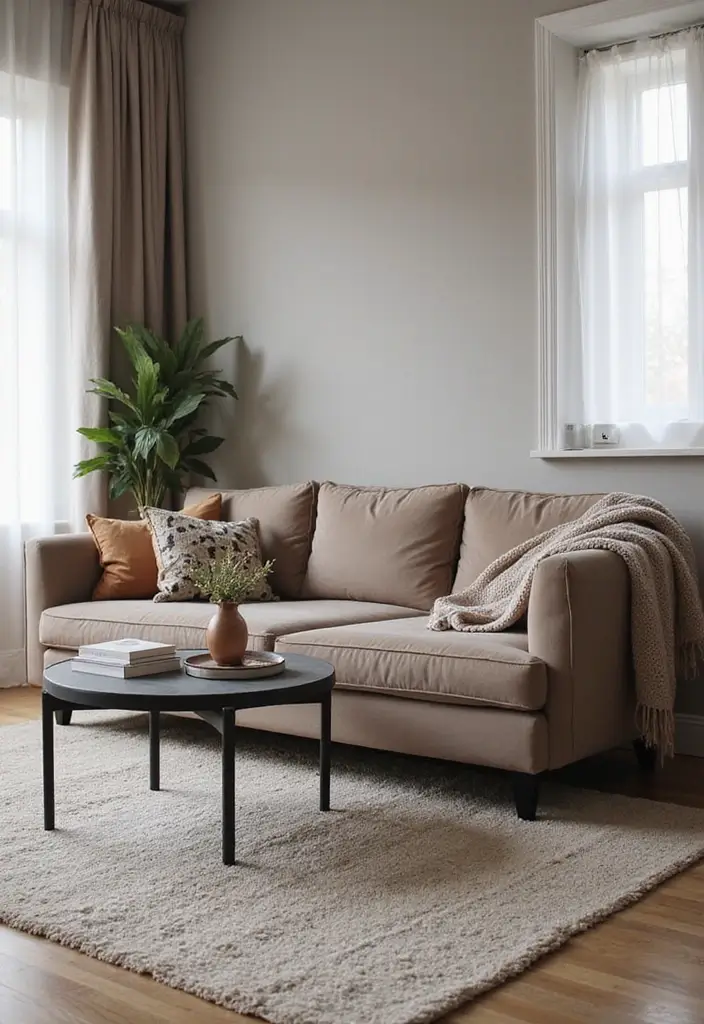 28 Taupe and Black Living Room Ideas That Feel Modern and Moody - 18. Taupe Furniture with Black Legs