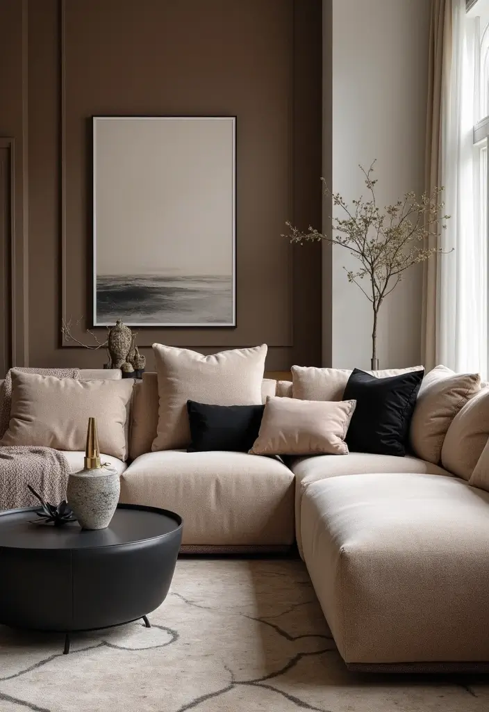 28 Taupe and Black Living Room Ideas That Feel Modern and Moody - 22. Taupe and Black Accent Furniture