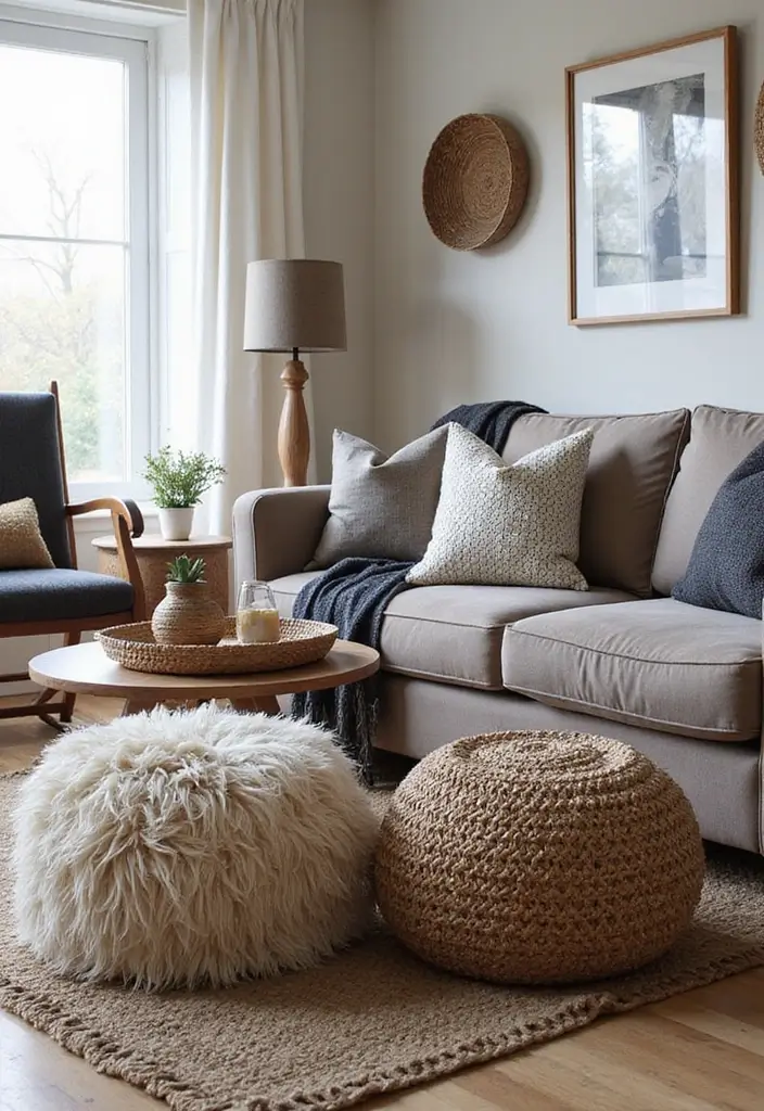 28 Taupe and Black Living Room Ideas That Feel Modern and Moody - 24. Taupe and Black Woven Textiles