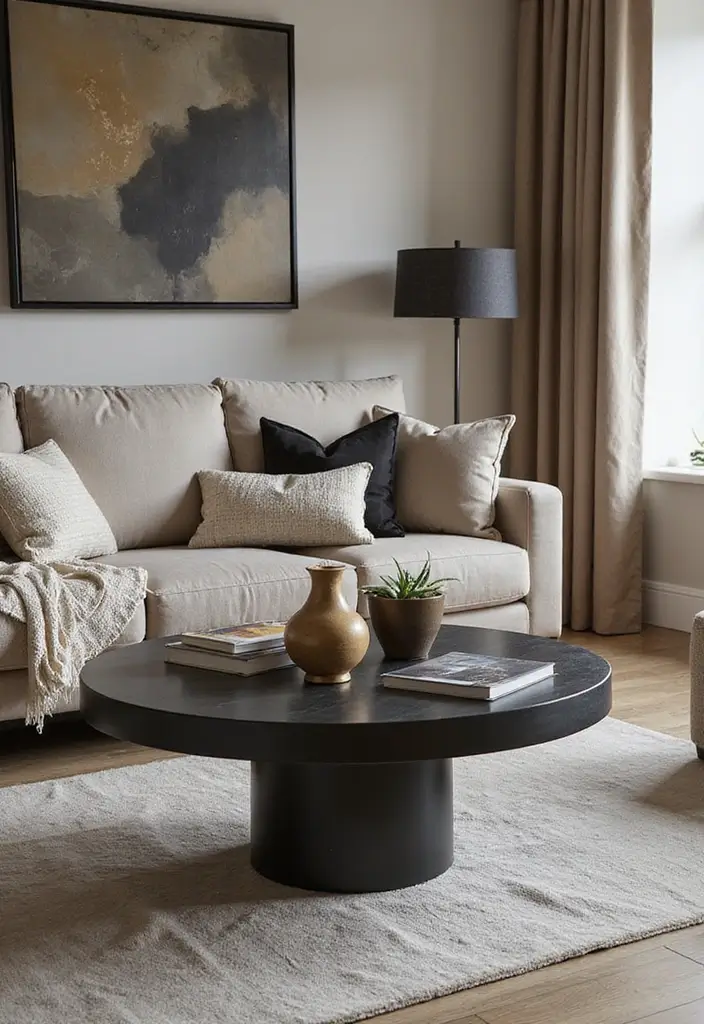 28 Taupe and Black Living Room Ideas That Feel Modern and Moody - 8. Taupe and Black Coffee Table