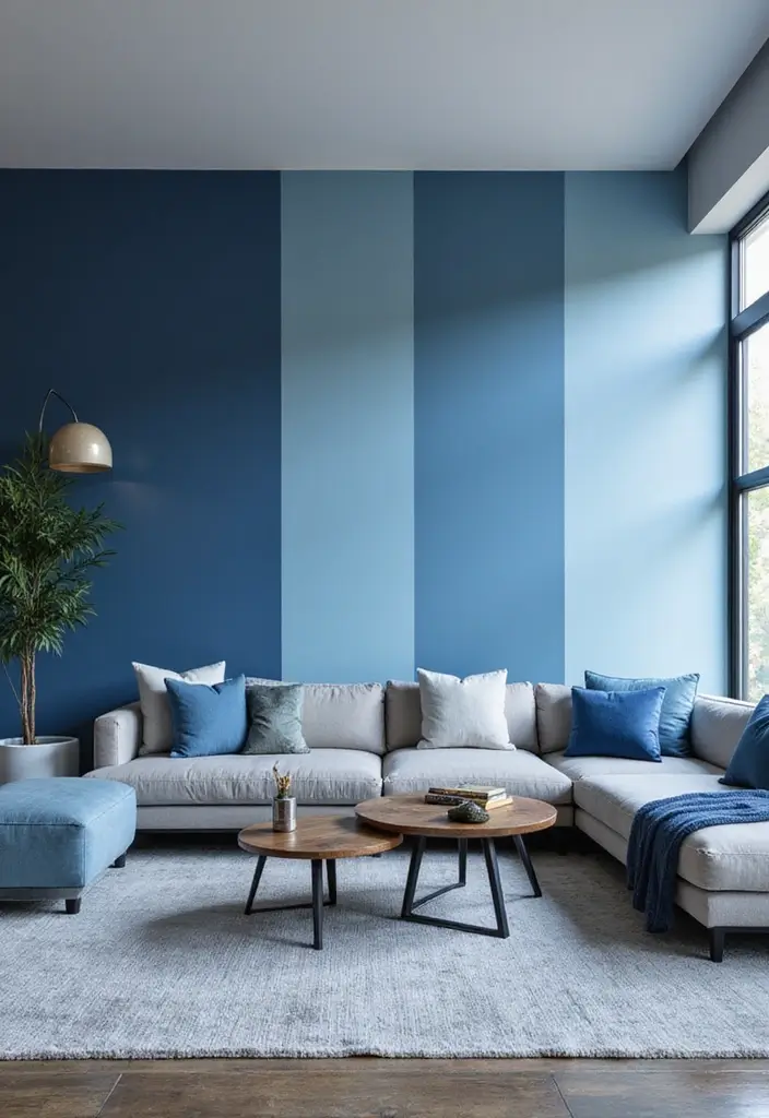 29 Blue Feature Wall Living Room Ideas That Add a Focal Point - 10. Blue Color Block Wall
