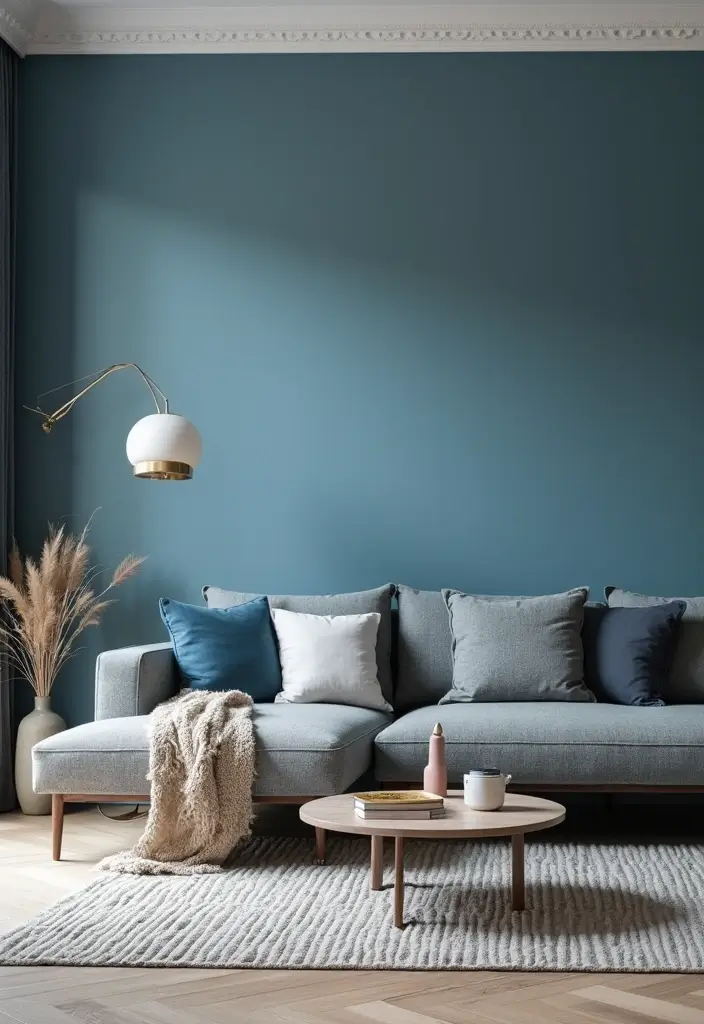 29 Blue Feature Wall Living Room Ideas That Add a Focal Point - 12. Blue and Gray Harmony