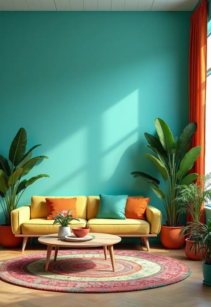 29 Blue Feature Wall Living Room Ideas That Add a Focal Point - 13. Turquoise Boldness