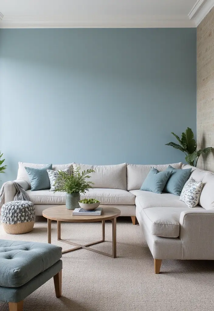 29 Blue Feature Wall Living Room Ideas That Add a Focal Point - 4. Powder Blue Elegance
