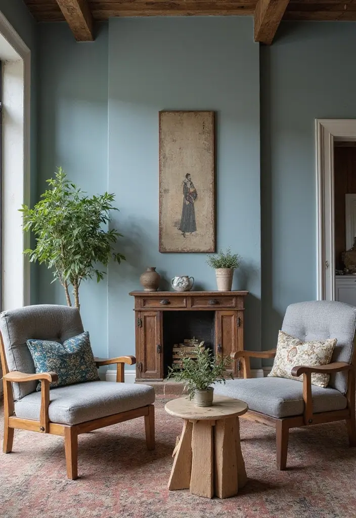 29 Blue Feature Wall Living Room Ideas That Add a Focal Point - 6. Dusty Blue Charm