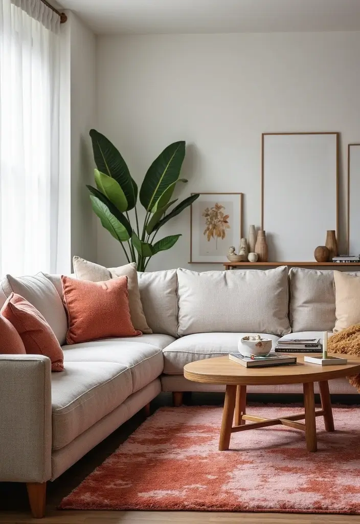 29 Clean Aesthetic Living Room Ideas That Feel Fresh and Minimal - 12. Statement Rugs