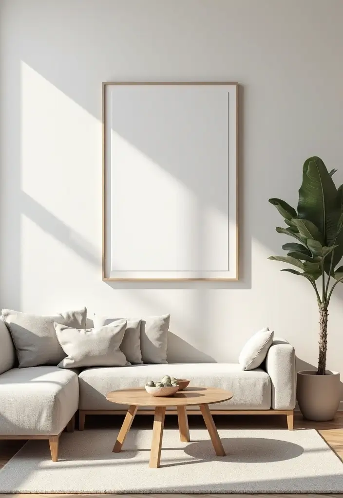 29 Clean Aesthetic Living Room Ideas That Feel Fresh and Minimal - 22. Minimal Wall Decor