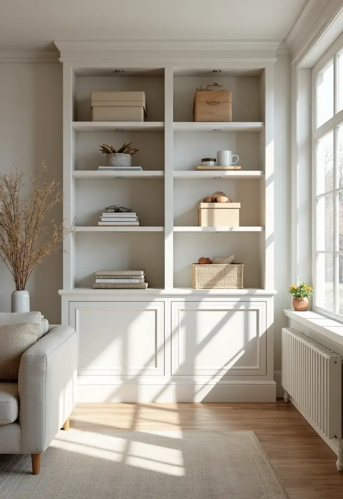 29 Clean Aesthetic Living Room Ideas That Feel Fresh and Minimal - 5. Functional and Stylish Storage