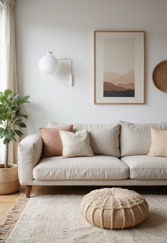 29 Clean Aesthetic Living Room Ideas That Feel Fresh and Minimal - 9. Layering for Depth