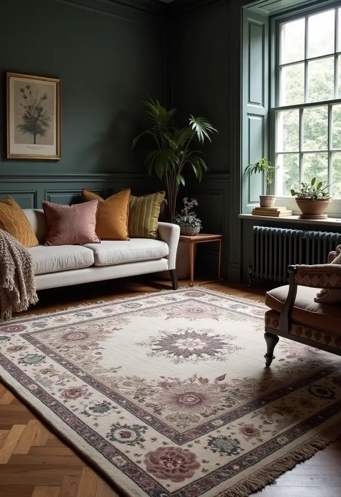 29 Dark Victorian Living Room Ideas That Feel Moody and Historic - 12. Layered Rugs
