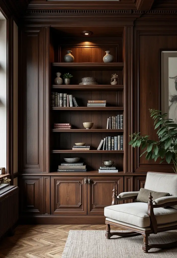 29 Dark Victorian Living Room Ideas That Feel Moody and Historic - 13. Built-In Shelves