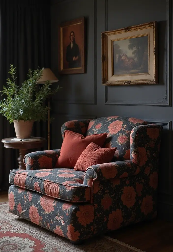 29 Dark Victorian Living Room Ideas That Feel Moody and Historic - 16. Dark Floral Patterns