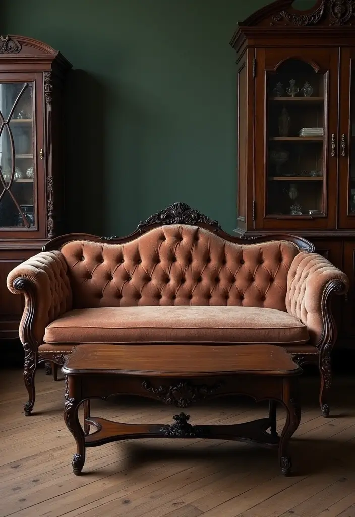 29 Dark Victorian Living Room Ideas That Feel Moody and Historic - 2. Antique Furniture