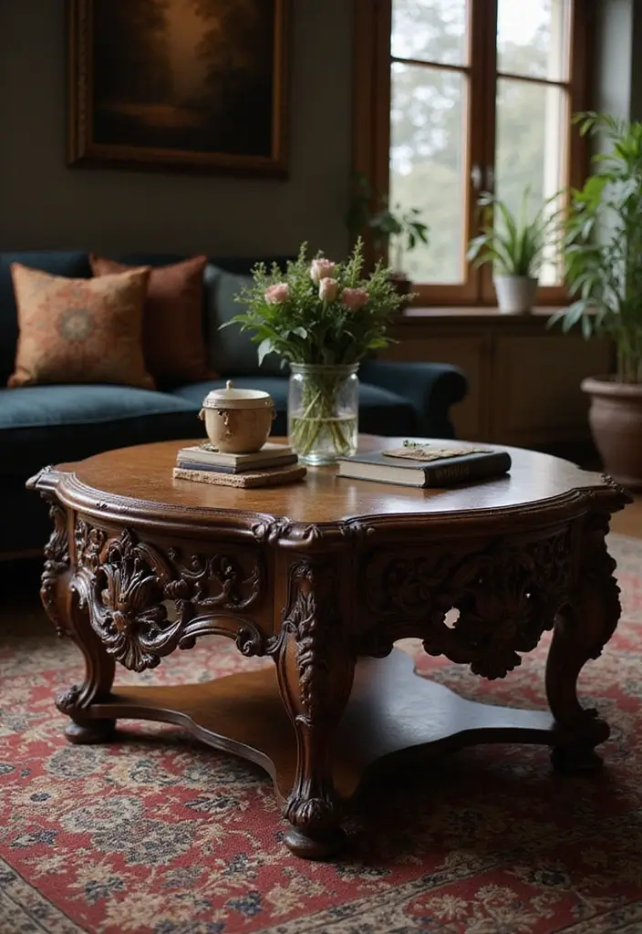 29 Dark Victorian Living Room Ideas That Feel Moody and Historic - 22. Unique Coffee Tables