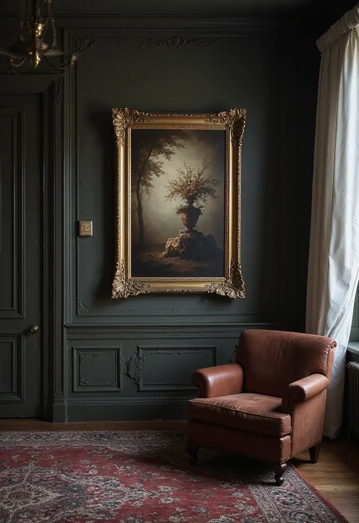 29 Dark Victorian Living Room Ideas That Feel Moody and Historic - 25. Evocative Artwork