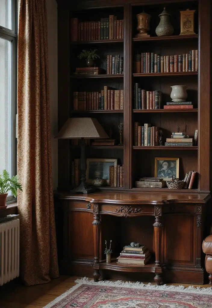 29 Dark Victorian Living Room Ideas That Feel Moody and Historic - 6. Dark Wood Details