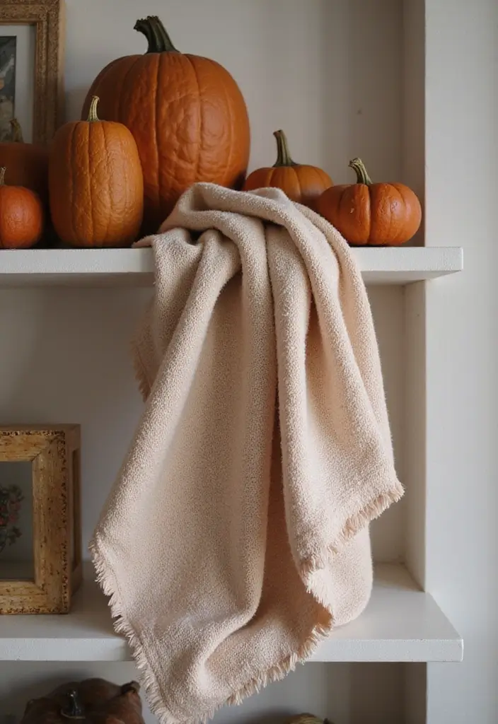 29 Fall Shelf Decor Ideas Living Room That Feel Warm and Seasonal - 12. Soft Textiles for Warmth