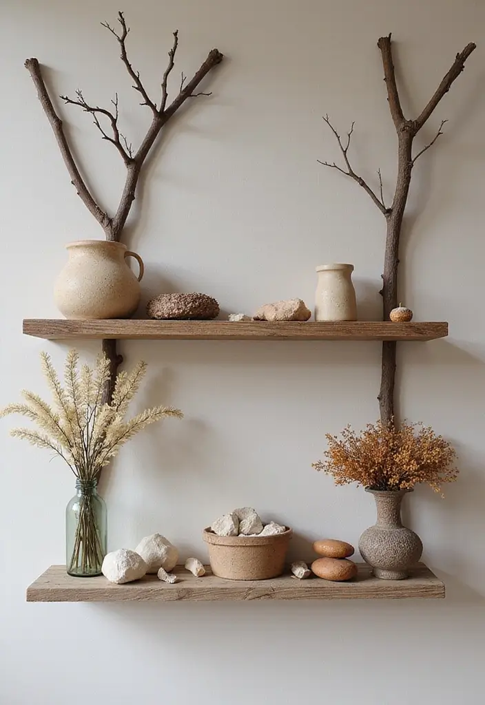 29 Fall Shelf Decor Ideas Living Room That Feel Warm and Seasonal - 14. Incorporating Natural Elements