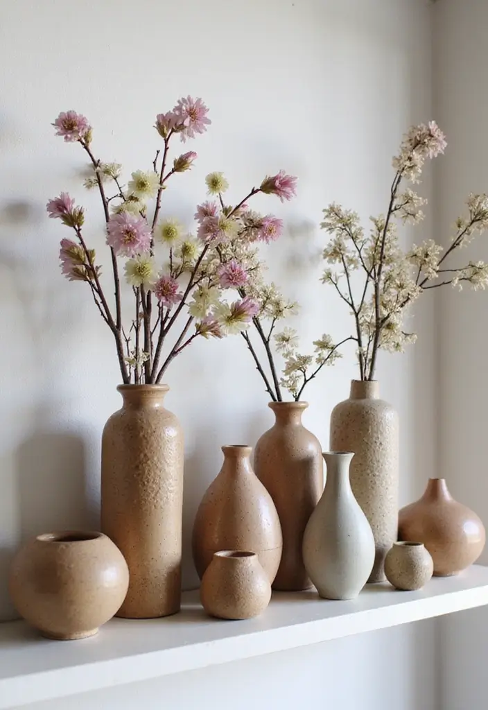 29 Fall Shelf Decor Ideas Living Room That Feel Warm and Seasonal - 16. Incorporate Textured Vases