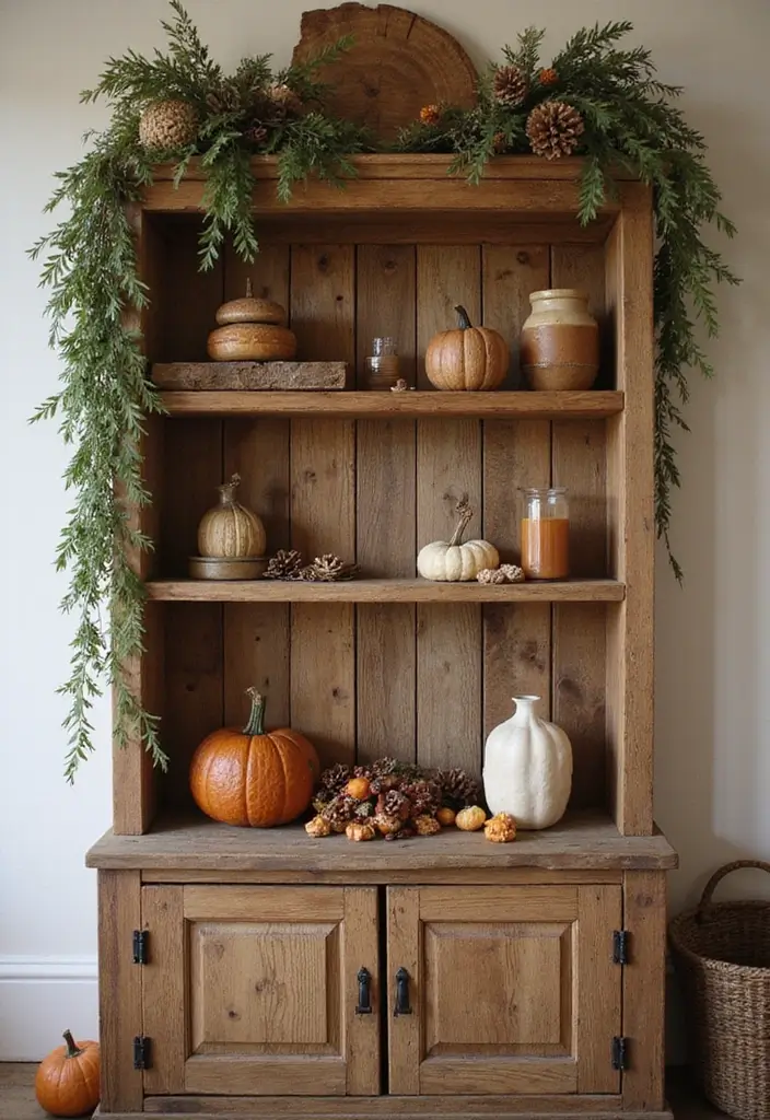 29 Fall Shelf Decor Ideas Living Room That Feel Warm and Seasonal - 2. Rustic Charm with Wooden Accents