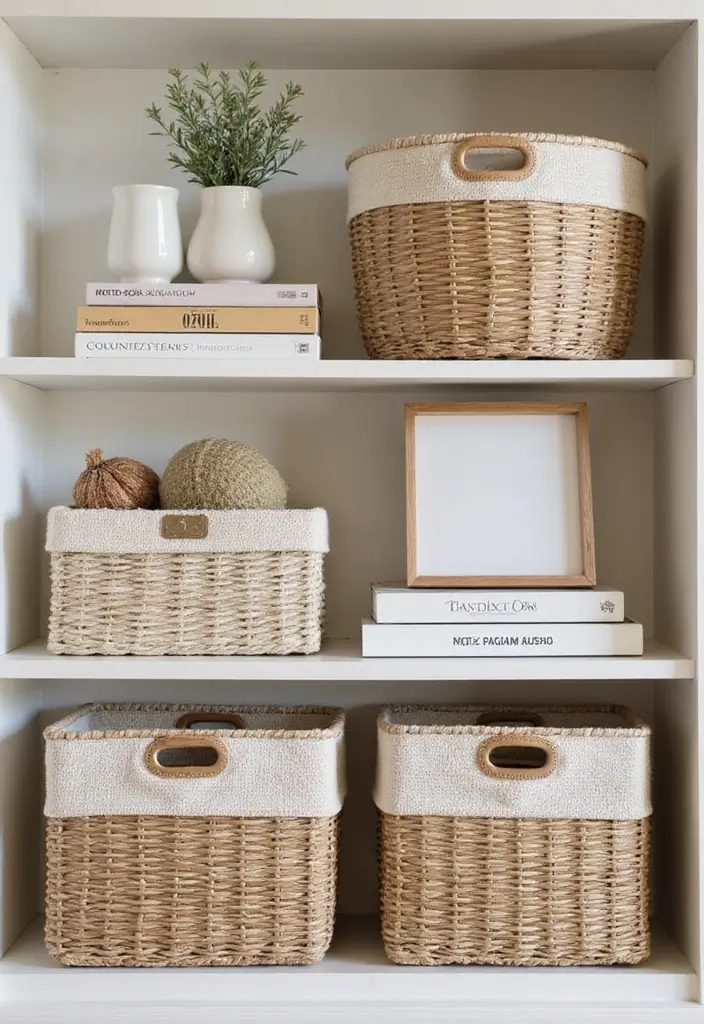 29 Fall Shelf Decor Ideas Living Room That Feel Warm and Seasonal - 24. Fun and Functional Storage Solutions