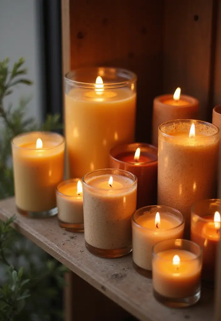 29 Fall Shelf Decor Ideas Living Room That Feel Warm and Seasonal - 3. Cozy Candle Displays